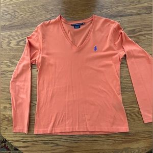 Ralph Lauren Sport orange long sleeve v-neck tee.